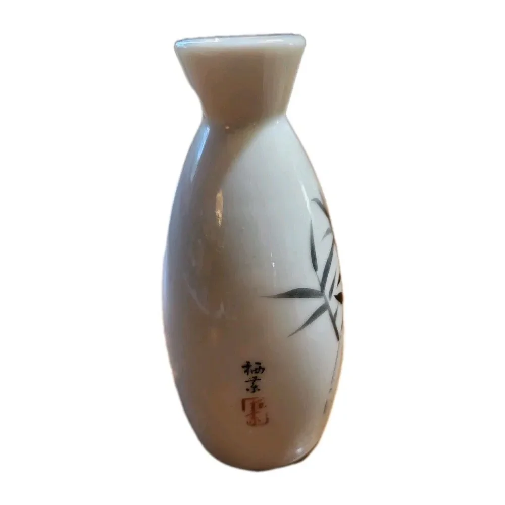 Bud Vase Handpainted Porcelain Japan Oriental Bamboo Design 4 7/8